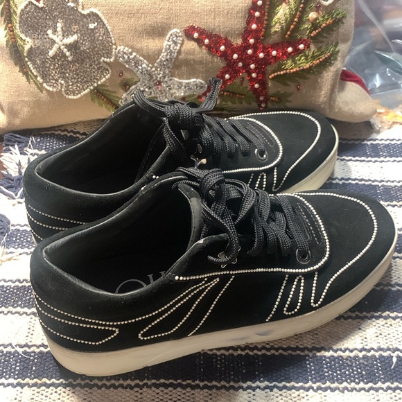 Jimmy Choo Hawaii Black Suede Pearl sneakers sz 40 1/2 fits a size 10 - Picture 3 of 12